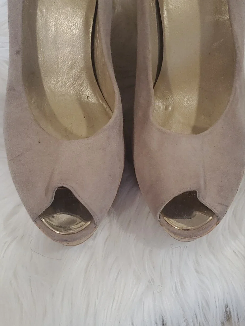 Stuart Weitzman Taupe Suede Cork Wedge Pumps Open Toe Size 9.5 - Picture 4 of 13